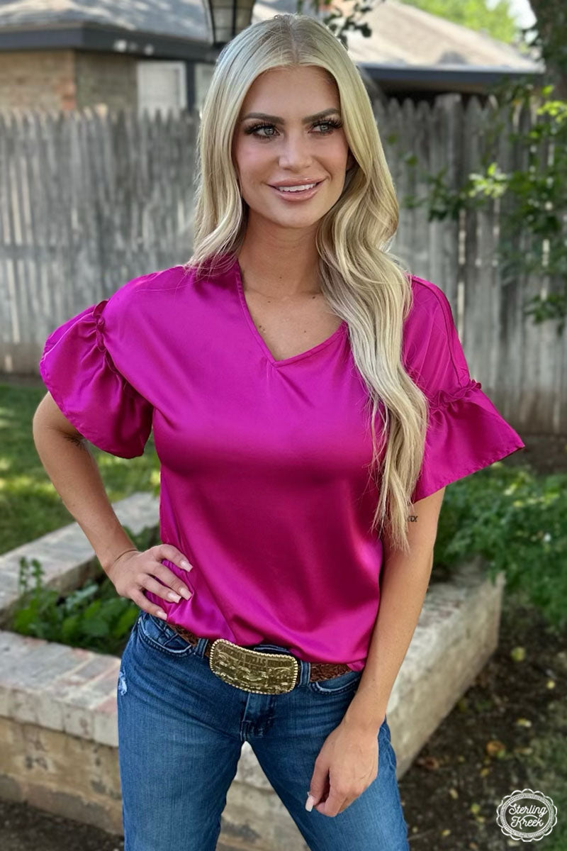 Downtown Darling Top in Berry