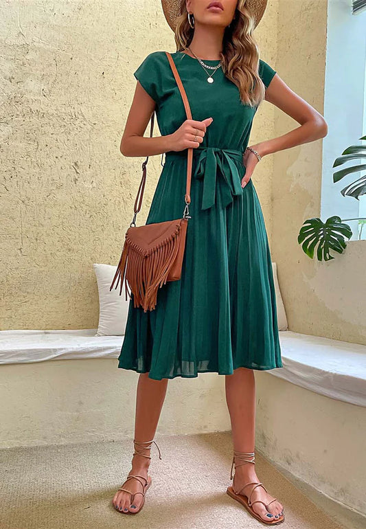 Belted Pleated Dress